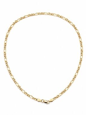 14K Solid Yellow Gold Diamond Cut Figaro Chain Necklace 18 inch 3mm Italy